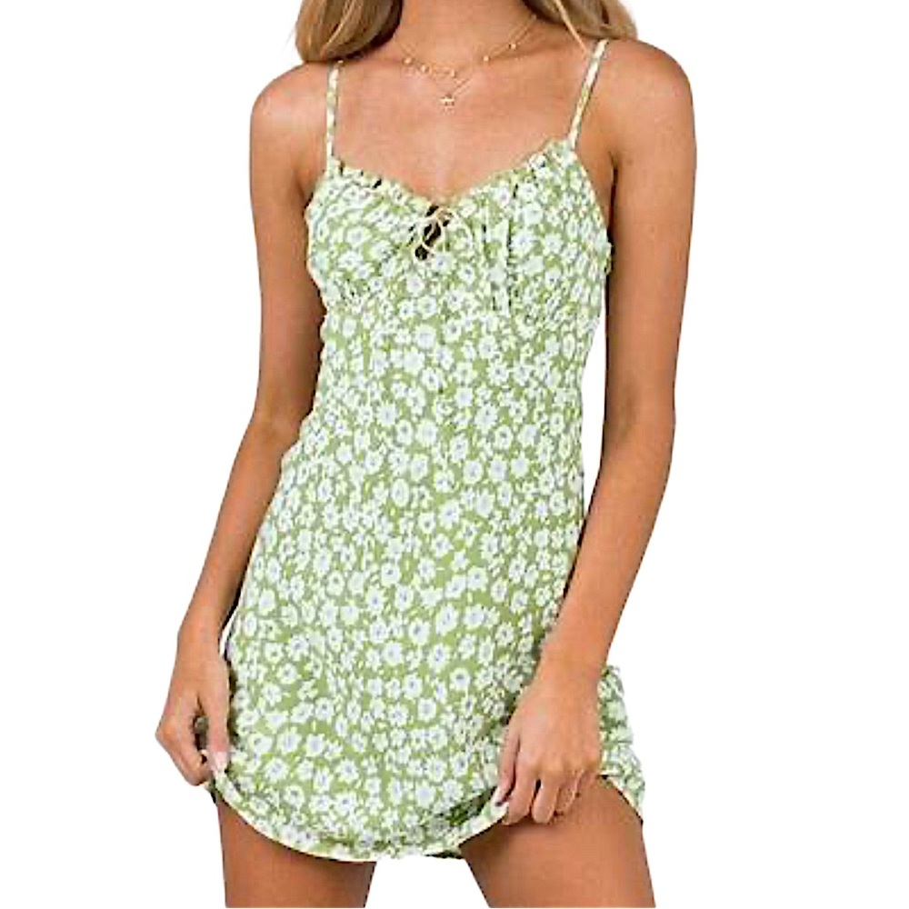 {Princess Polly} "Tasmin" Floral Ruffle Spaghetti Strap Chest Tie Mini Dress